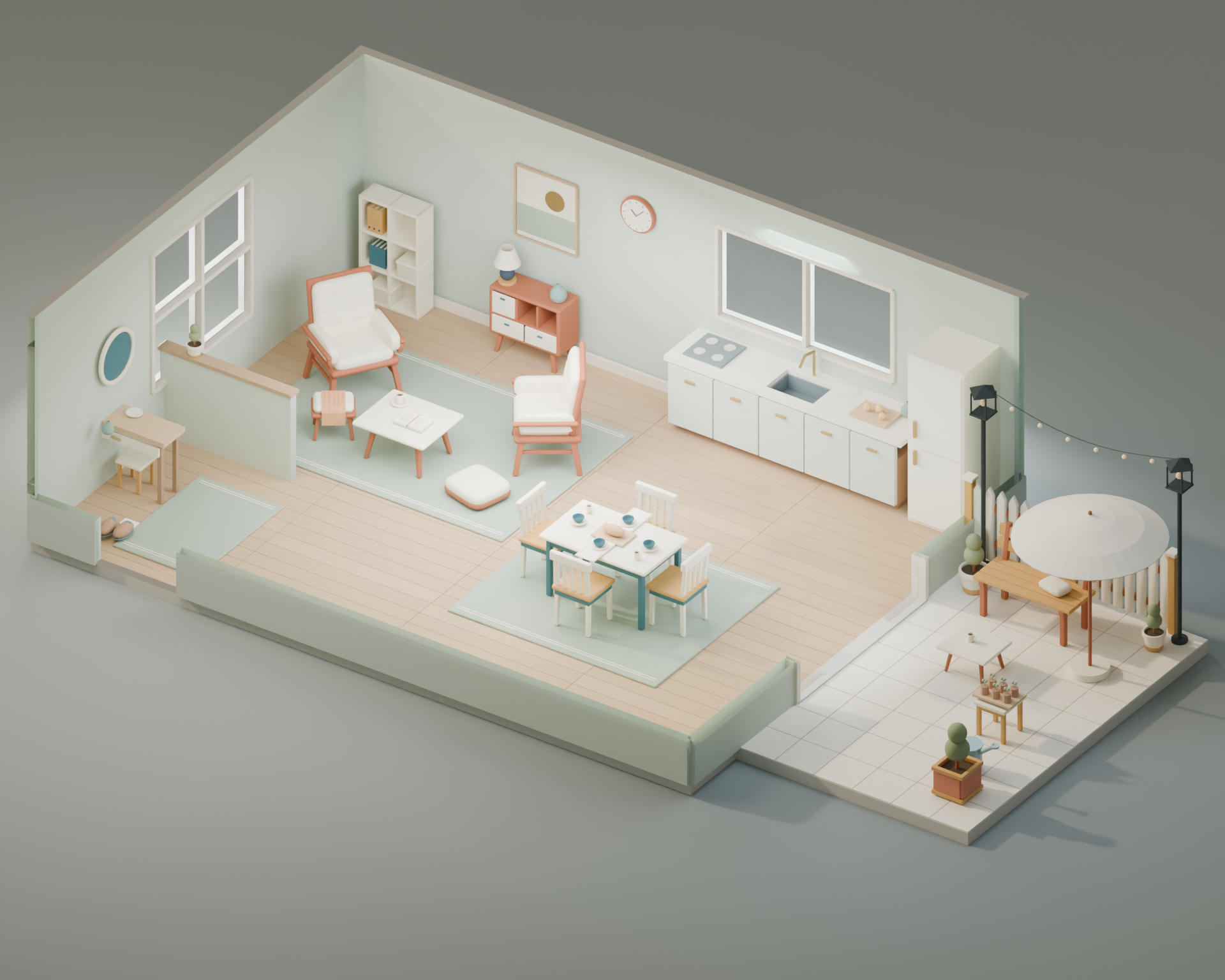 Furnished daytime scene built with the Cozy Interiors and Garden collection
